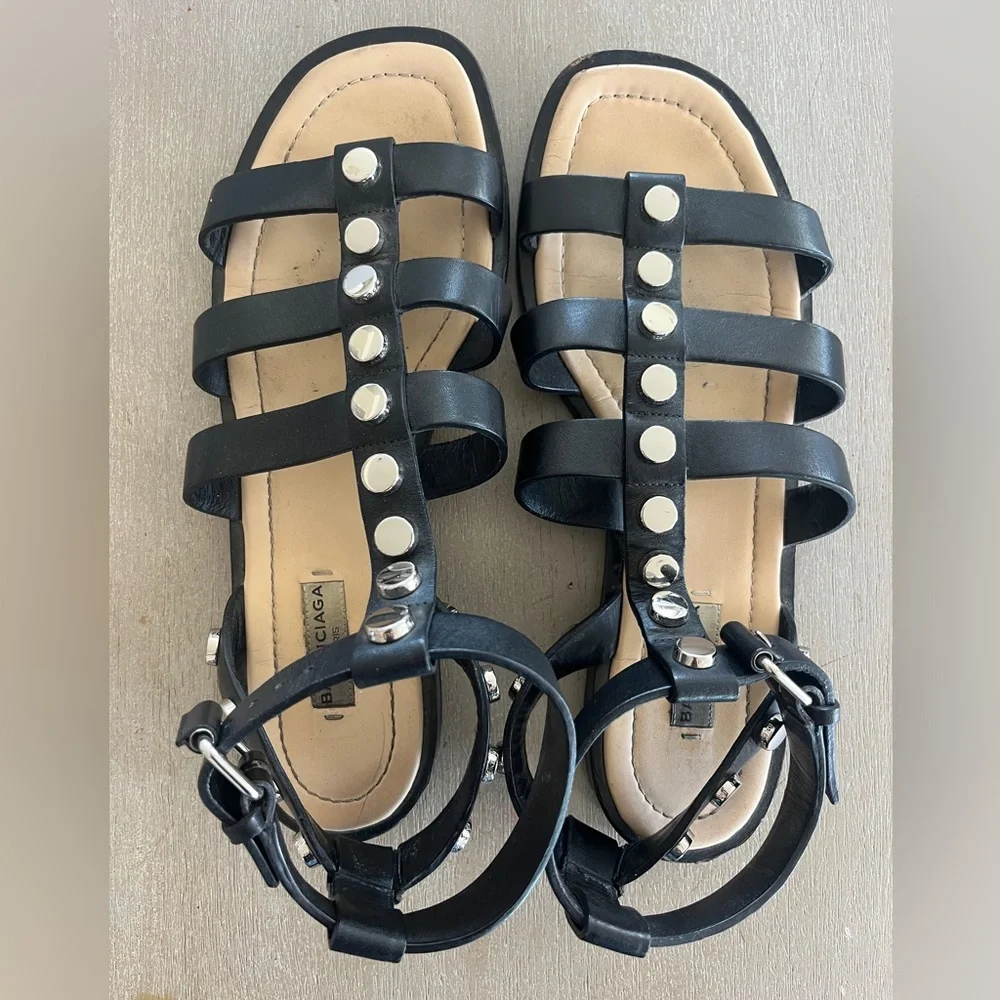 Balenciaga Black Studded Gladiator Sandals - Picture 4 of 7